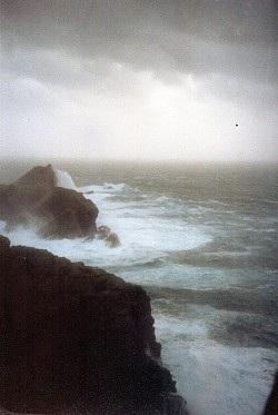 A common occurance in the winter, in the backackground the Out Stack, the most northernly point in the uk